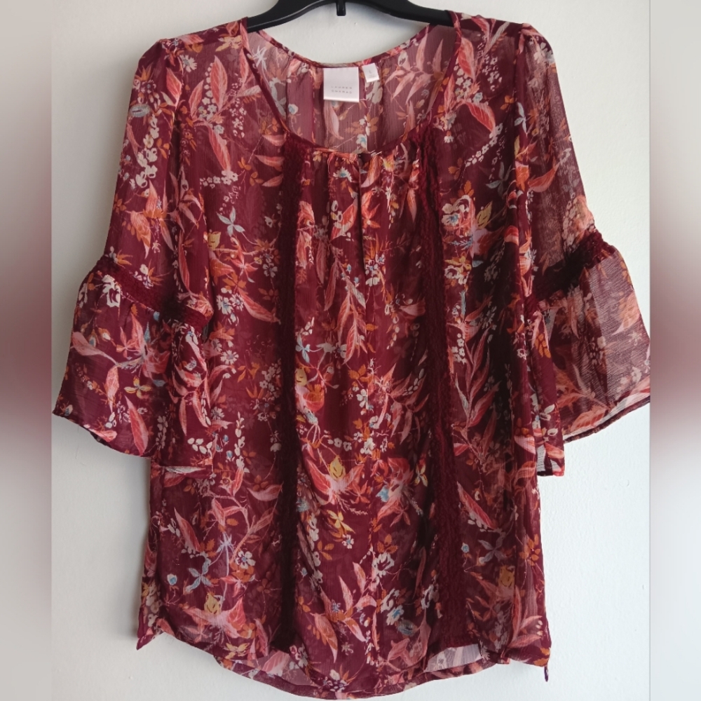 💛LC Lauren Conrad Burgundy Floral Blouse